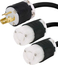 IronBox Electric NEMA L5-15P to 2X L5-15R Y Splitter Cord, 15A 125V 14/3 AWG Heavy Duty Black Power Extension Cable Locking Plug to Connector Breakout for Generator Server, Computer, Monitor (10 ft)