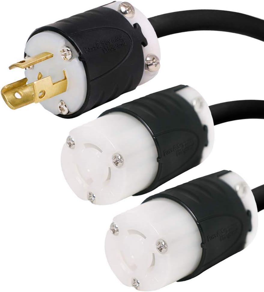 IronBox Electric NEMA L5-15P to 2X L5-15R Y Splitter Cord, 15A 125V 14/3 AWG Heavy Duty Black Power Extension Cable Locking Plug to Connector Breakout for Generator Server, Computer, Monitor (10 ft)