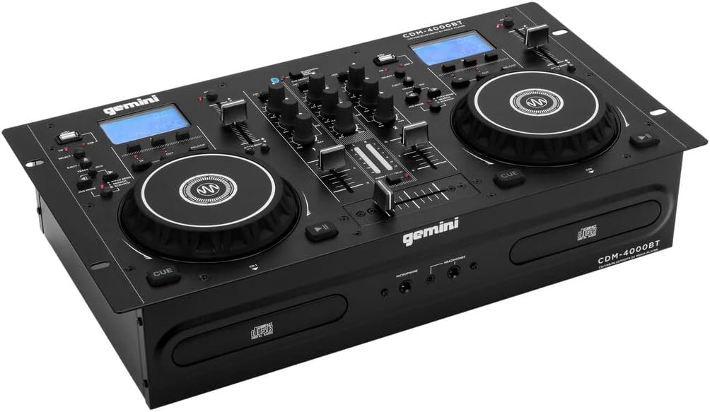 Audiosavings Bundle:(1) Gemini CDM-4000BT Dual DJ CD/USB Media Player with Bluetooth + Mixer Bundle with (1) Rockville RMC-XLR High-End Metal DJ Handheld Wired Microphone Mic w (2) Cables (Items 2)