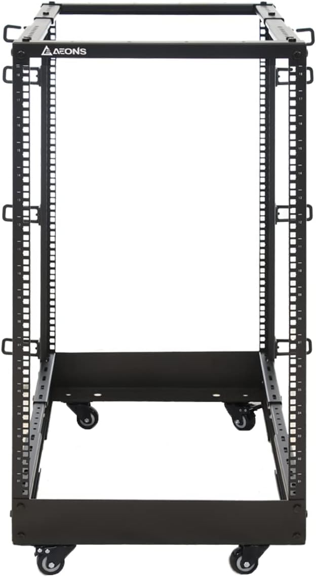 AEONS 18U 4-Post IT Open Frame Server Rack 19 Inch Depth-Adjustable (22' to 40') Network Equipment AV Gear w/Cable Management