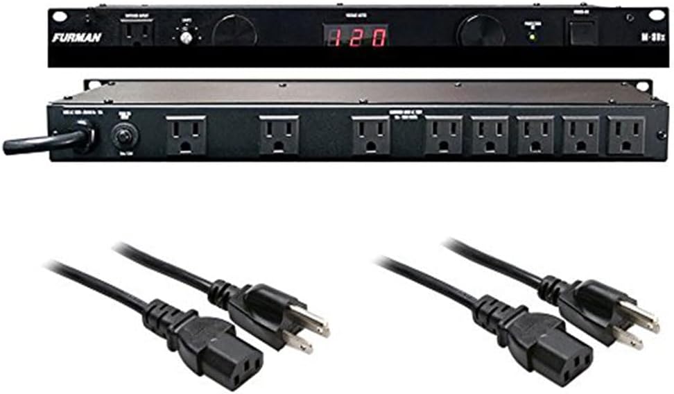 Furman M-8Dx Merit X Series 8 Outlet Power Conditioner & Surge Protector with LED Voltmeter & Dual Lights Plus Hosa 18 Gauge Electrical Extension Cable