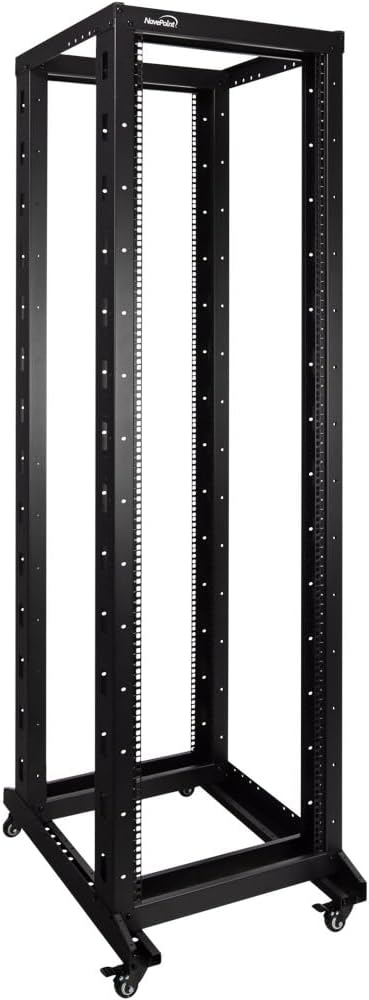 NavePoint 42U 4 Post Server Rack – Open Frame Rack for 19 Inch Equipment, Adjustable Depth 4-Post Network Rack with Casters Wheels, 42U Server Rack 881lbs Capacity, Black