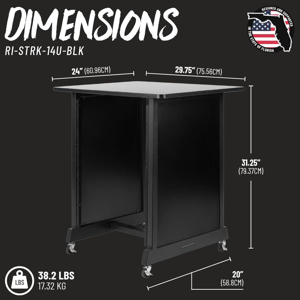 Gator Frameworks Rok-It Studio Series 14U Wood Rack Cabinet with Casters and Leveling Feet, Black (RI-STRK-14U-BLK)
