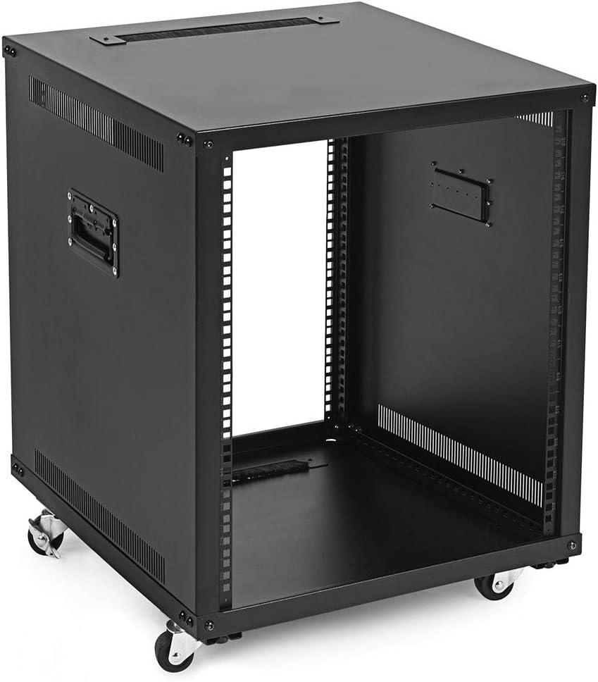 NavePoint 12U Portable Server Rack with Casters - 12U Network Rack Open Frame with Adjustable Rails, 132lbs Capacity - Up to 22.6' Deep 19-Inch Rack for IT Equipment, Telecom & A/V, Black