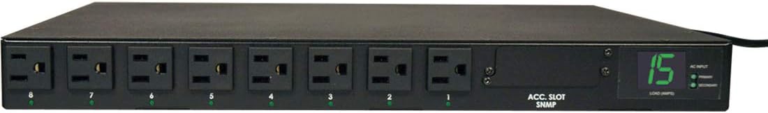 Tripp Lite Metered PDU with ATS, 15A, 8 Outlets (5-15R), 120V, 2 5-15P, 100-127V Input, 2 12 ft. Cords, 1U Rack-Mount Power, TAA, 2 Year Limited Warranty (PDUMH15AT)