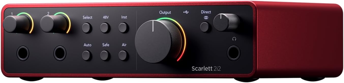 Focusrite Scarlett 2i2 4th Gen USB-C Audio Interface Full Studio Bundle with Eris 3.5 Monitors ATOM Pad Controller Condenser Microphone Headphones Isolation Shield Boom Stand Pop Filter and Cables