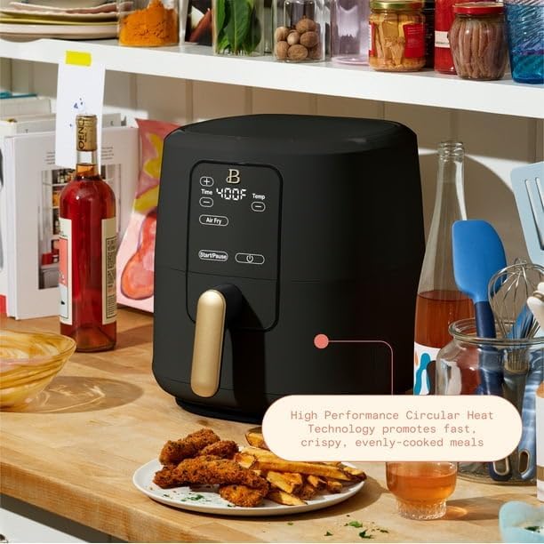 6 Qt Air Fryer With Turbocrisp Technology And Touch-Activated Display, Black By Drew Barrymore, Adjustable Temperature Ranges