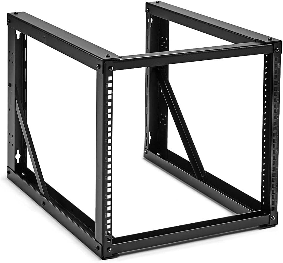 NavePoint 9U Open Frame Wall Mount Server Rack for 19' Networking IT Equipment & A/V Gear, 24.81' Depth, 198 lbs Weight Capacity, 12-24 Threaded