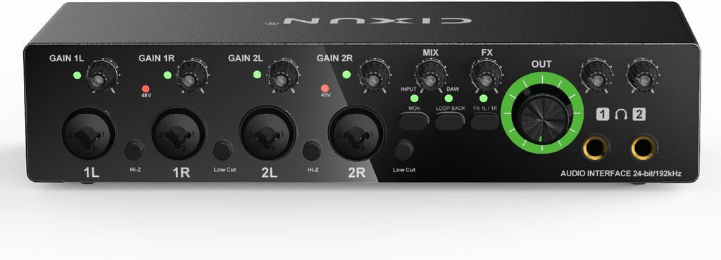 4x4 USB-C Audio Interface for PC & Mac - 24-bit/192kHz Studio Recording, 4 Combo Inputs (XLR/TRS), 4 TRS Outputs, 48V Phantom Power, FX Effects for Podcast/Streaming (Matte Black)