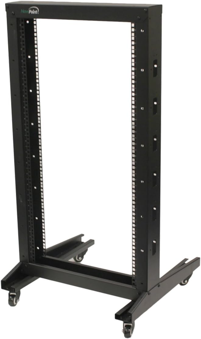 NavePoint 22U 2 Post Open Frame Server Rack with Casters for 19 Inch Equipment, Networking, and IT Devices, 2-Post Rack 330lbs Weight Capacity, Black