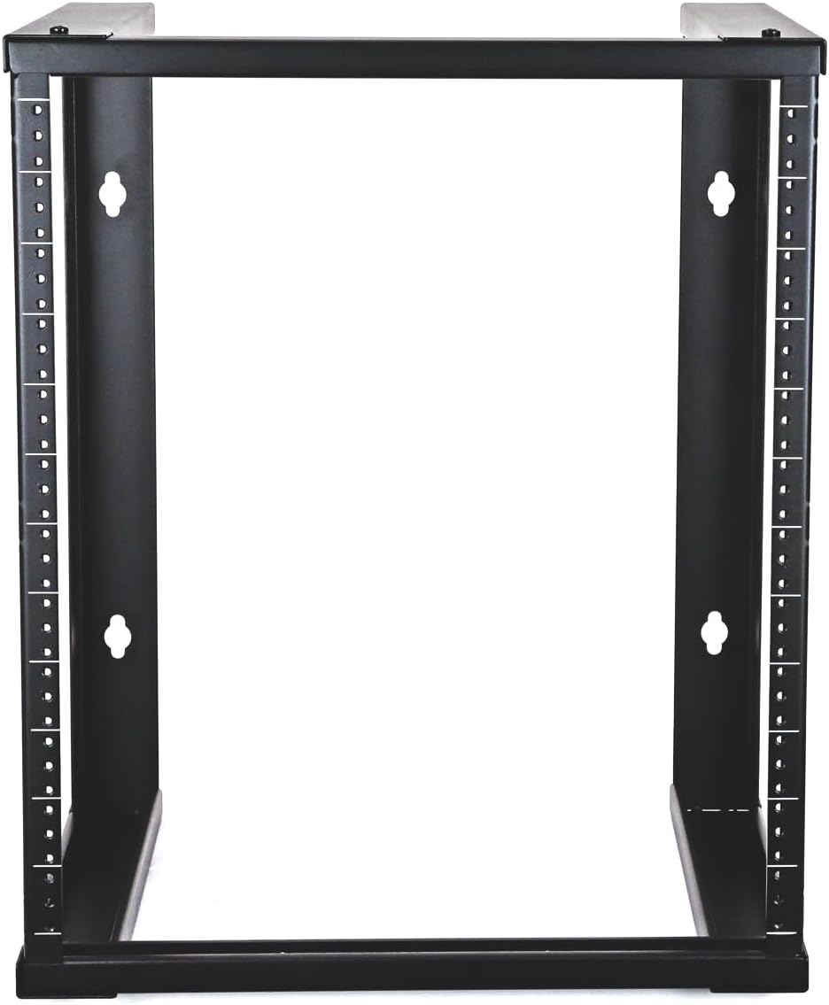 AEONS 12U Open Frame Wall Mount 19-Inch IT Network Server A/V Equipment Rack 16' Depth 12-24 Threaded 2-Post Mounting, Black