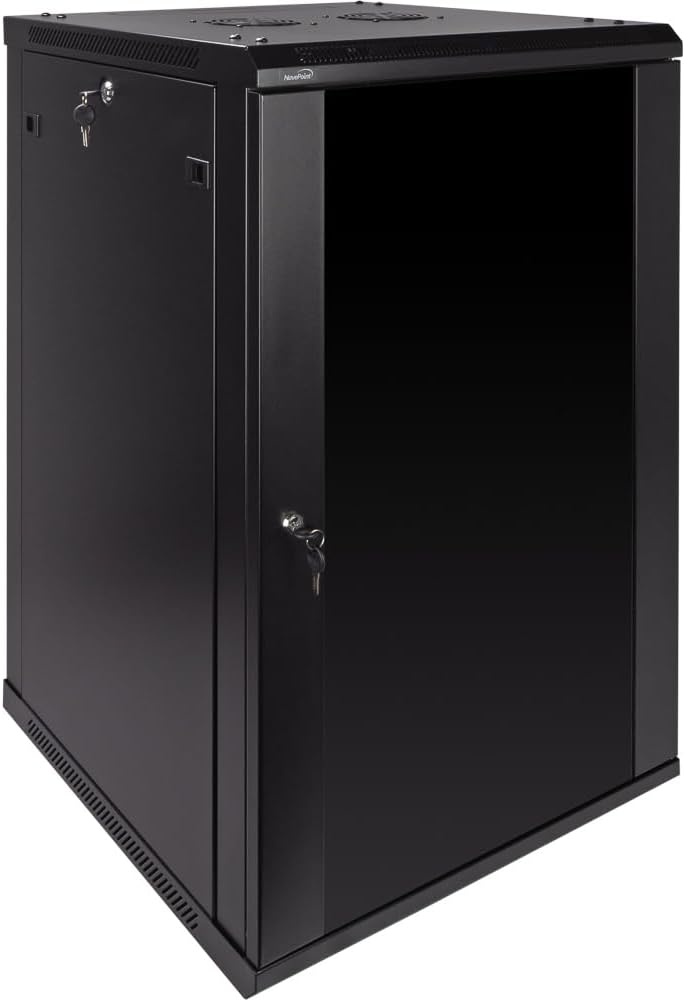 Navepoint 18U Deluxe IT Wallmount Cabinet Enclosure 19-Inch Server Network Rack with Locking Glass Door 24-Inches Deep Black