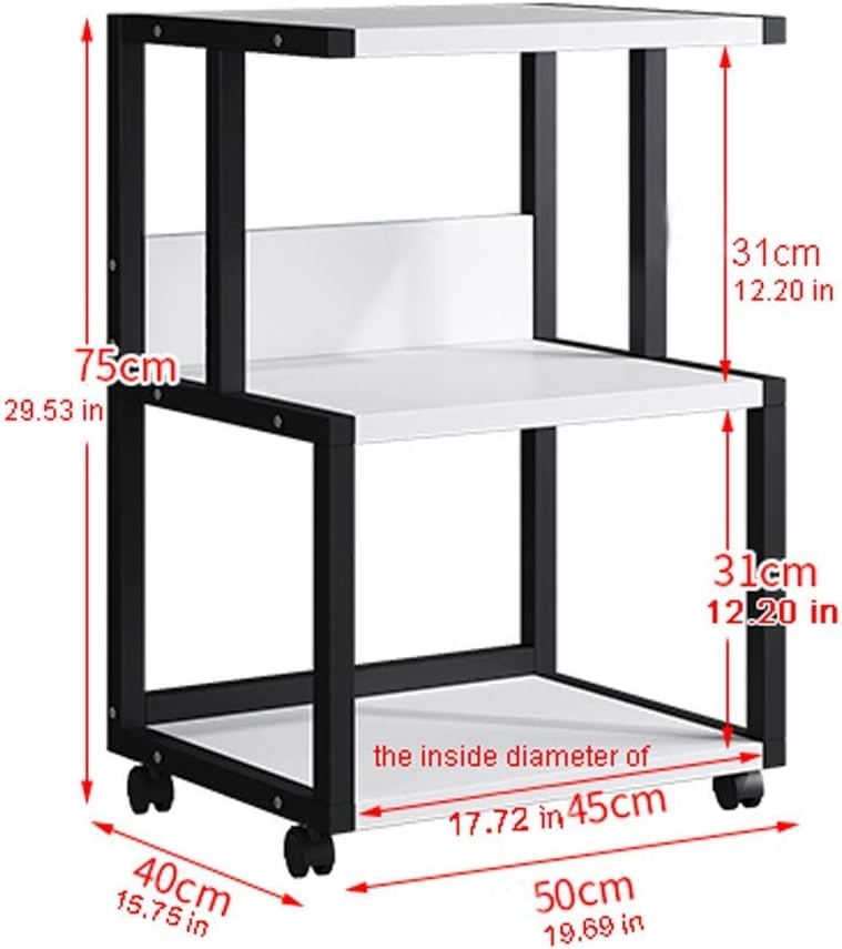 Printer Stand 3 Shelf Mobile Printer Stand Paper Organizer 3D Printer Media Cart, Printer Rack with 4 Swivel Wheels (Color: Black-a) (