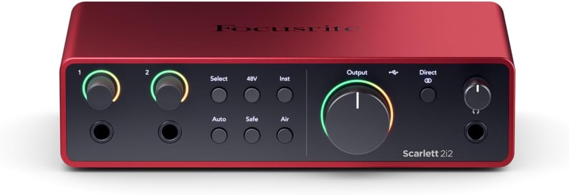 Focusrite Scarlett 2i2 Studio 4th Gen USB Audio Interface Bundle for the Songwriter with Condenser Microphone and Headphones for Recording, Streaming, and Podcasting