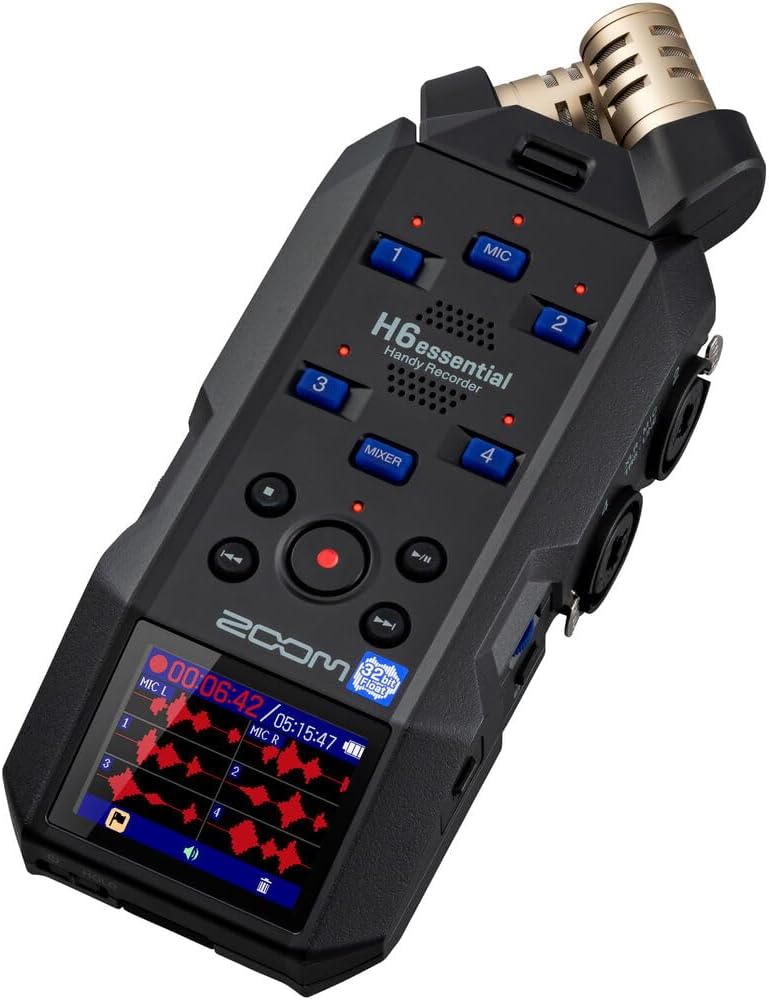 Zoom H6essential Handy Recorder 6-Track 32-Bit Float Portable Audio Recording (2024 Model) Stereo Microphones, 4 XLR/TRS Inputs, USB Audio Interface, for Musicians, Podcasters and Filmmakers Bundle