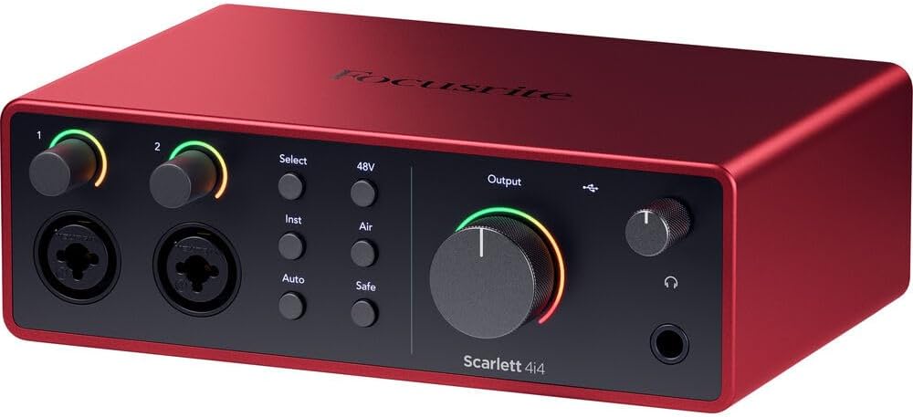Focusrite Scarlett 4i4 4th Gen Audio Interface AMS-SCARLETT-4I4-4G Bundle with 4x OnStage MC-20 Production-Grade 20ft XLR to XLR Microphone Cable