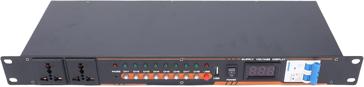 10 Outlet Power Sequencer, High Power Audio Equipment Power Controller with Digital Voltage Display, for Stage Amplifier Studio PA System AV Equipment (US Plug)