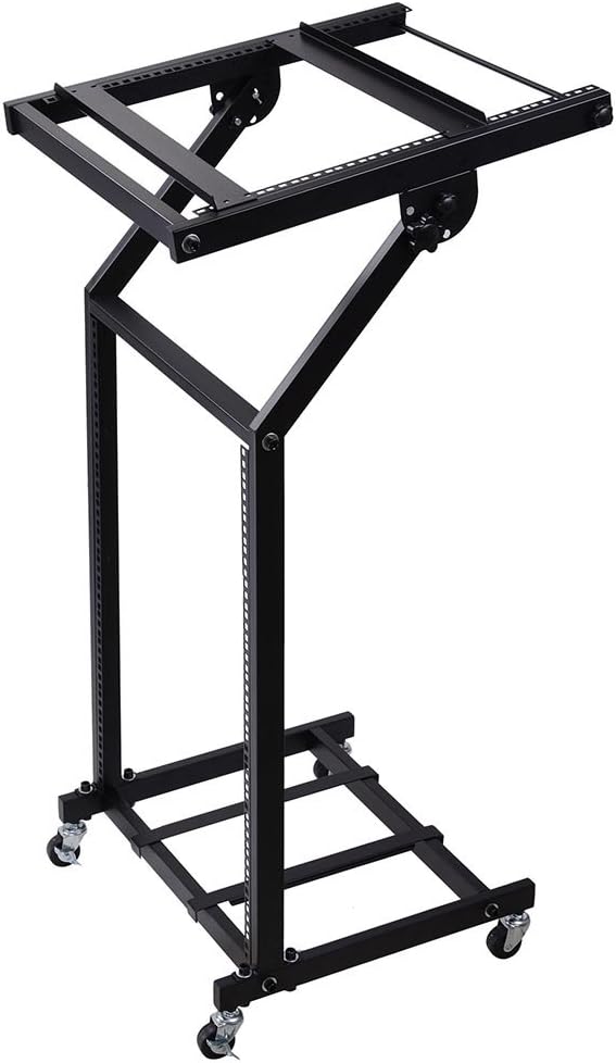 AW Adjustable Rack Mount Studio Equipment Rolling DJ Mixer Stand Stage Cart Music Party Show 12U