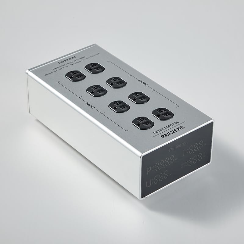 AC Power Filter Power Conditioner with LED Display, 8 Ways Power Socket, Line Conditioner Power Purifier with Universal Outlets Suitable for HiFi CD Player Piano, TV, G20 Sliver