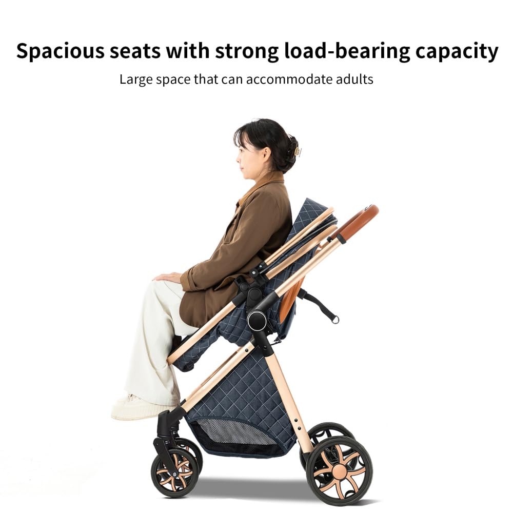 2 in 1 Baby Stroller,Infant Stroller Convertible,High Landscape Baby Carriage,Foldable Pushchair with Adjustable Canopy(Black)
