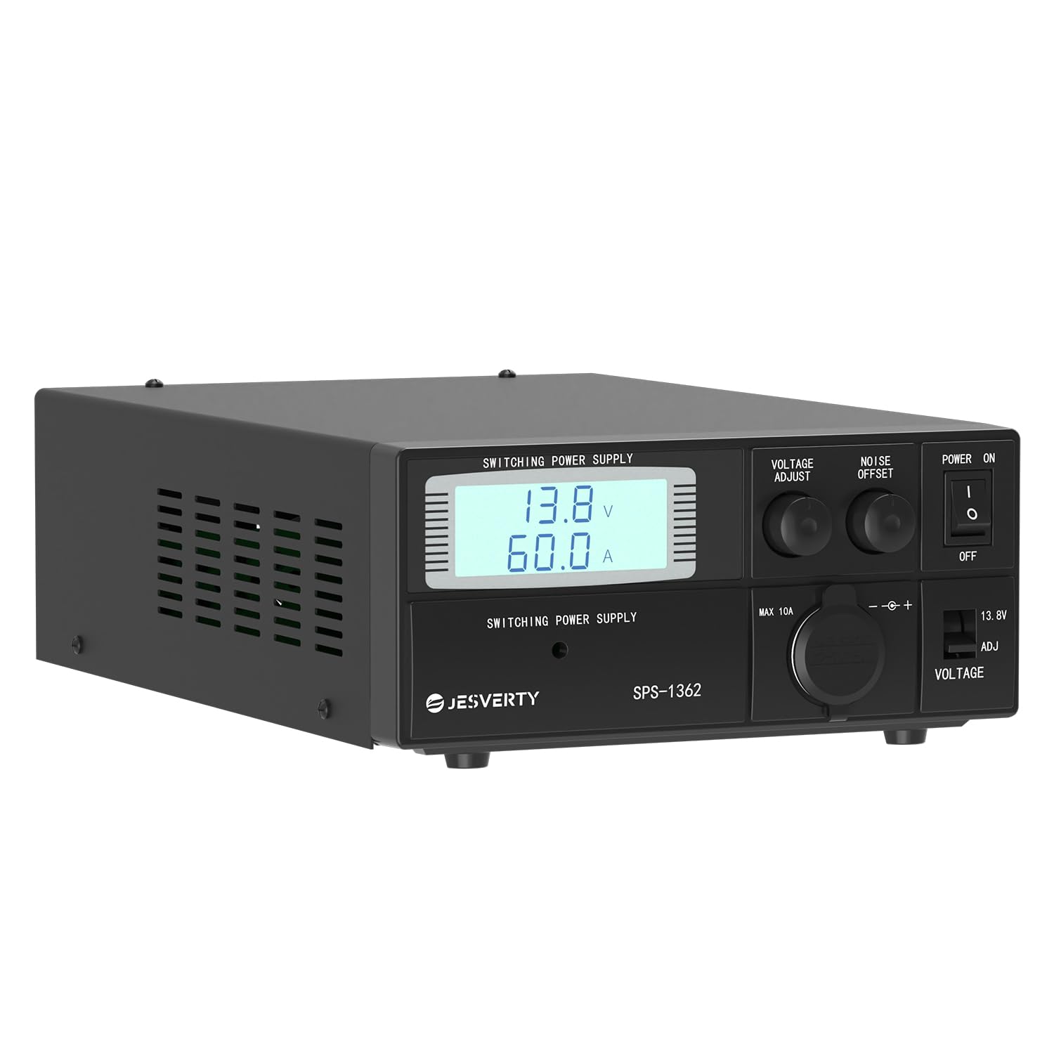 Universal Compact Bench Power Supply- 60 Amp Regulated Home Lab Benchtop AC-to-DC Converter 13.8Volt/9-15Volt, Cooling Fan, Screw Type Terminals - Jesverty SPS-1362