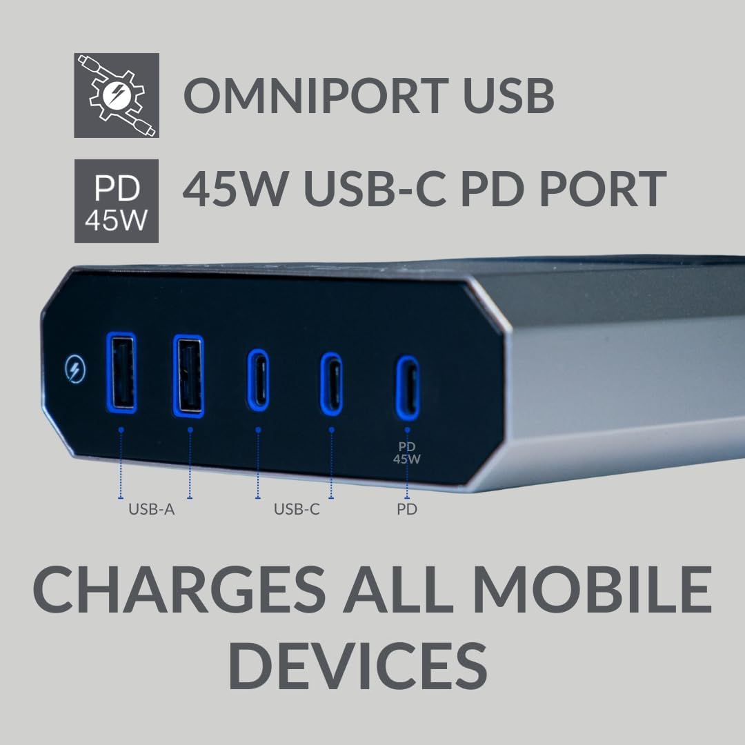 Austere VII Series, 6 Outlet Surge Protector Power Strip, 4000 Joules, Isolated EMI/RFI Filtering, 1 USB-C 45W Fast Charger, 2 USB-C and 2 USB-A 2.4 amp Ports, 7 Year Component Guarantee