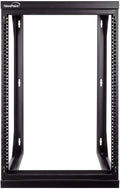 NavePoint 15U Open Frame Server Rack for 19' IT Network Equipment & A/V Devices, Free Standing or Wall Mount Rack with 180 Degrees Gate Swing, Black