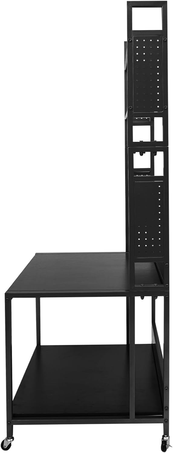 Double Layer Mobile Printer Table 110 Lbs Load Capacity Rolling 3D Printer Stand with 4 Universal Wheels(2 With Brakes) 3D Printing Station for Studios, Offices, Living Rooms, Garages（Black）