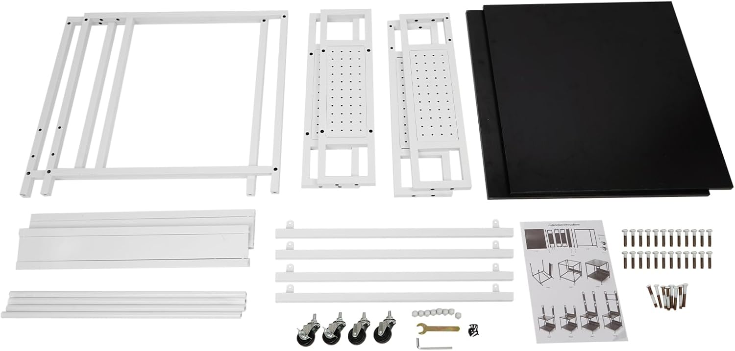 Double Layer Mobile Printer Table 110 Lbs Load Capacity Rolling 3D Printer Stand with 4 Universal Wheels(2 With Brakes) 3D Printing Station for Studios, Offices, Living Rooms, Garages（White）