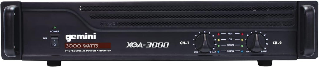 Gemini Professional 500W 2-Channel Power Amplifier – PA & DJ Power Amp with XLR/RCA Inputs, Bridge Mode, Cooling Fan, Clip Limiter, Speakon Outputs, Rackmount Pro Audio Amplifier (XGA-3000)