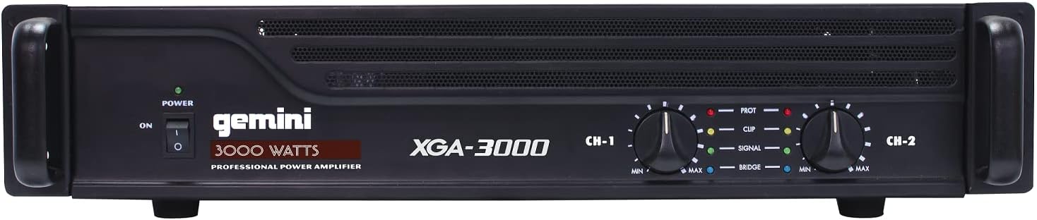 Gemini Professional 500W 2-Channel Power Amplifier – PA & DJ Power Amp with XLR/RCA Inputs, Bridge Mode, Cooling Fan, Clip Limiter, Speakon Outputs, Rackmount Pro Audio Amplifier (XGA-3000)