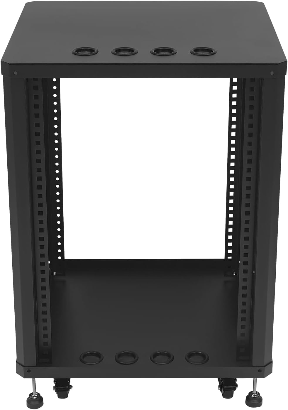 15U Stereo & Studio Rack with Wheels Rolling Network Cabinet Open Frame Audio Component Rack Cabinet Recording Studio Racks with Lifting Handle for Video Music Recording & IT Equipment-Black