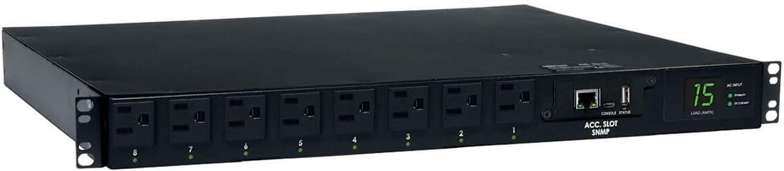 Tripp Lite 1.4kW Single-Phase ATS / Switched PDU with LX Platform Interface, 120V outlets (8 5-15R), 2 5-15P 120V 12ft Inputs, 1U Rack-Mount, TAA, 2 Year Warranty (PDUMH15ATNET ) Black