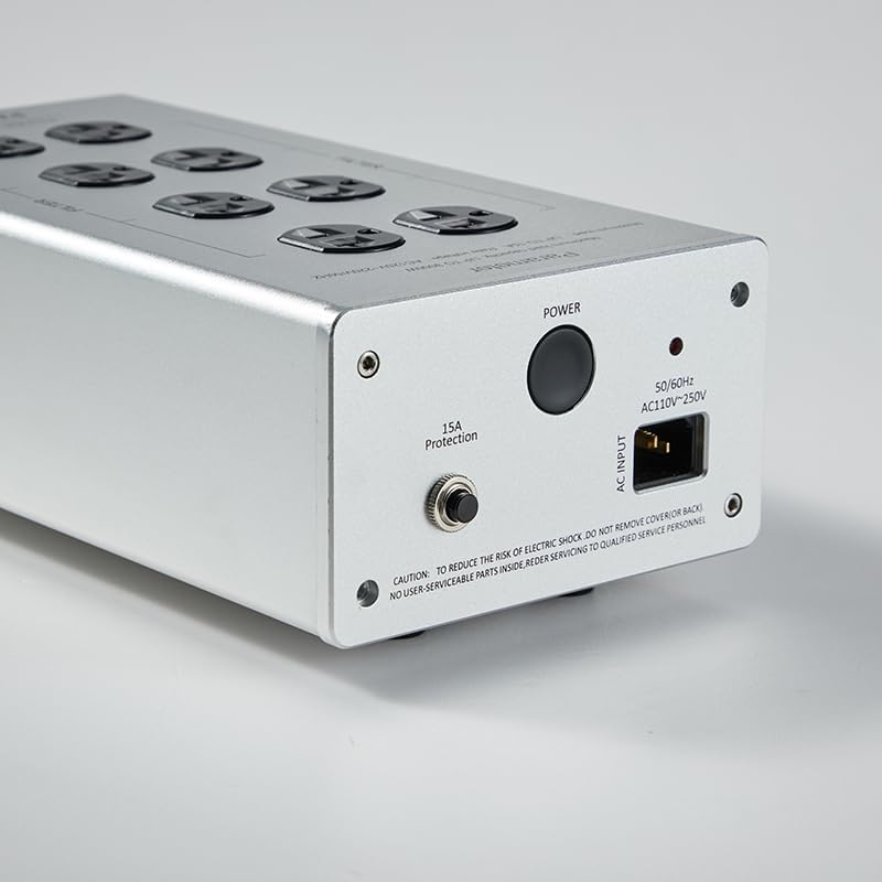 AC Power Filter Power Conditioner with LED Display, 8 Ways Power Socket, Line Conditioner Power Purifier with Universal Outlets Suitable for HiFi CD Player Piano, TV, G20 Sliver