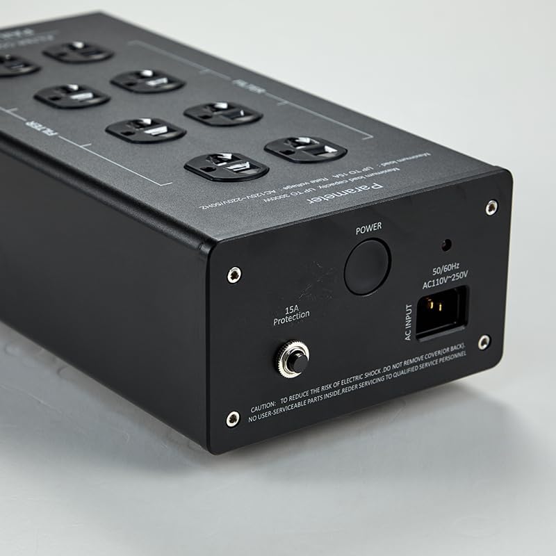 Black 8-Way AC Power Filter with LED Display, Line Conditioner, Noise Filtering, Overvoltage Protection, Suitable for HiFi, TV, Piano