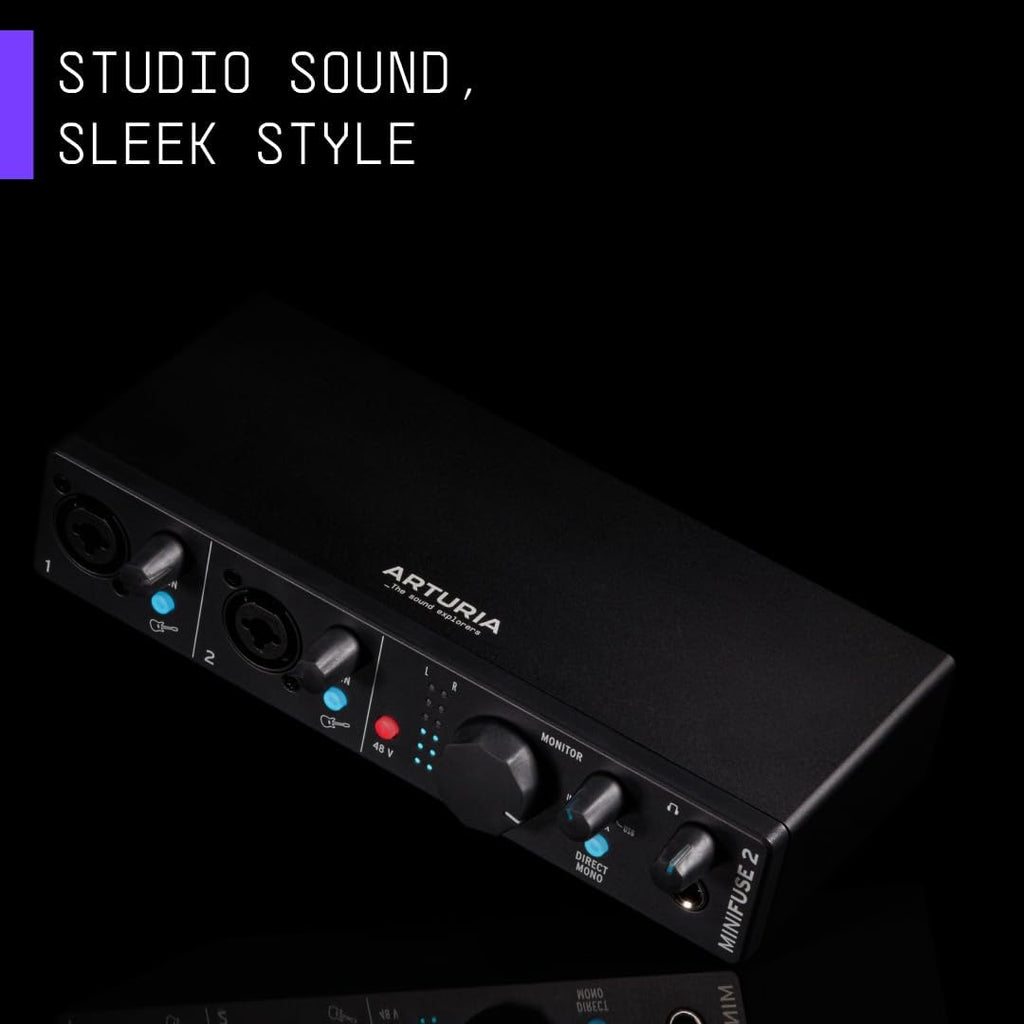 Arturia - MiniFuse 2 - Compact USB Audio & MIDI Interface with Creative Software for Recording, Production, Podcasting, Guitar - Black