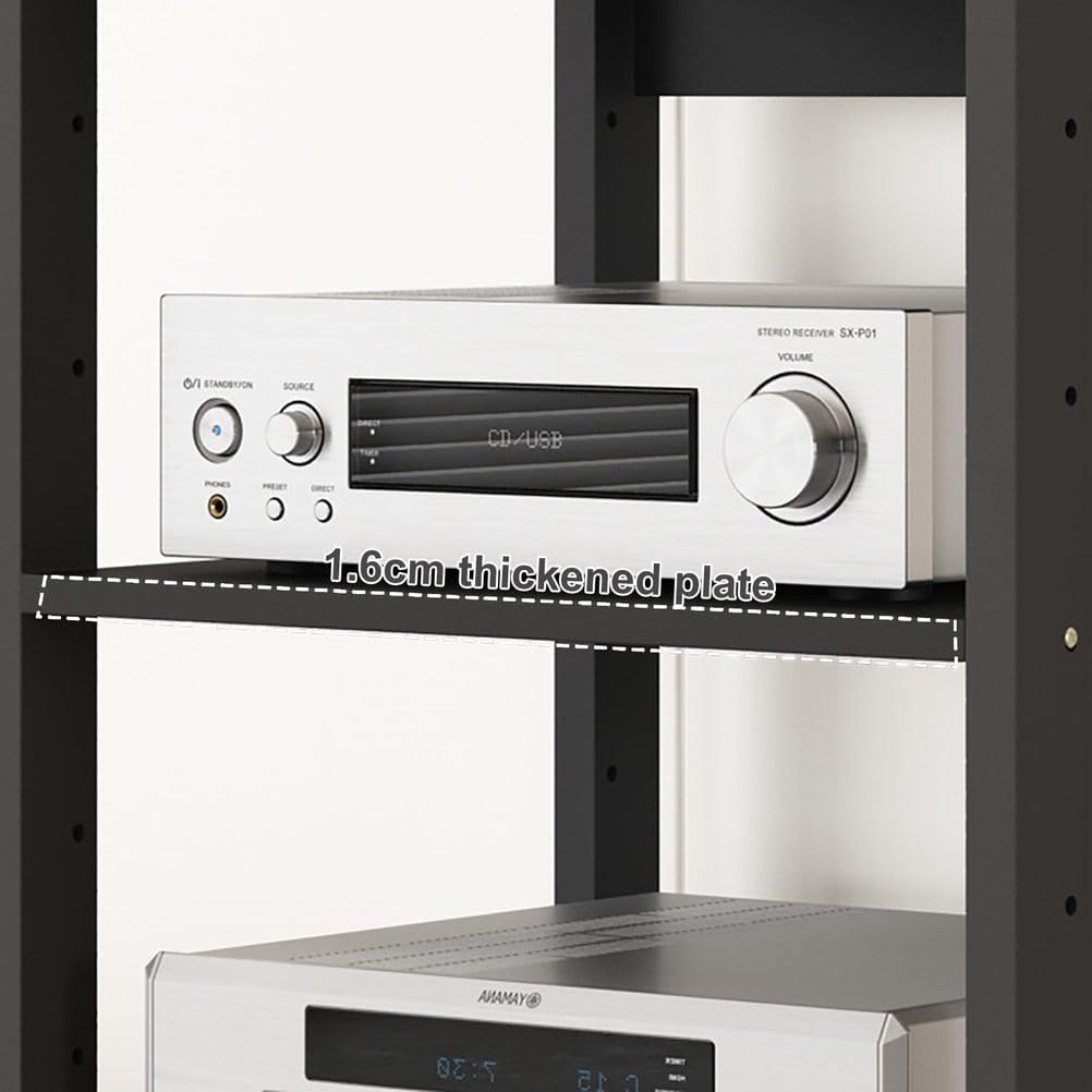 AV Media Tower Stereo Cabinet 3/4/5 Tier Floor-Standing Audio Rack CD DVD Record Player Stand Movable Corner Storage Shelf with Wheels for Home Theater,4 Tier