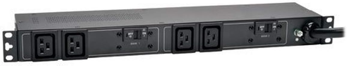 Tripp Lite 5800K Basic PDU, 4 Outlets (C19), 24A, 208/240V, 12-Foot / 3.66 Meter L6-30P Input Cable, Dual 20A Circuit Breakers for 2 C19 Outlets, 1U Rack-Mount Power, 2-Year Warranty (PDUH30HV19)