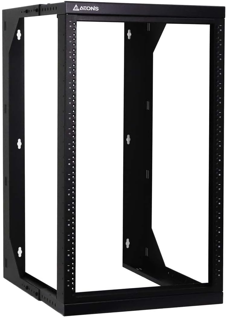 AEONS 18U Wall Mount Server Rack IT Open Frame Swing Gate 19 Inch Depth-Adjustable Rack with Swing Out Hinged Gate Black