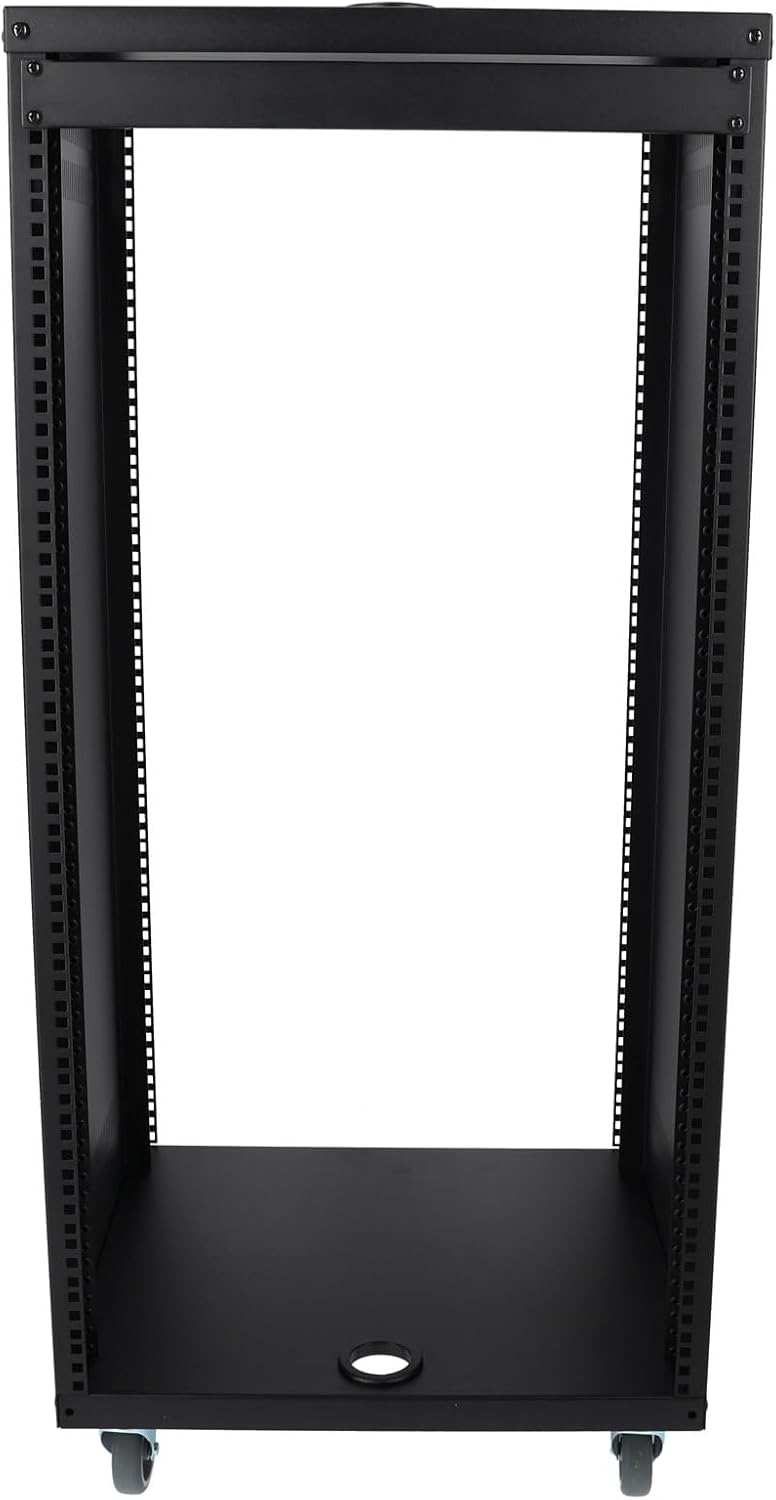 Rockville RR22U 22U Live Sound/Recording Studio Rack Case, 440lb Load, Front & Rear Rack Rails, Reversible Threaded/Square Hole Rails, 3 Locking Caster Wheels, Steel Construction