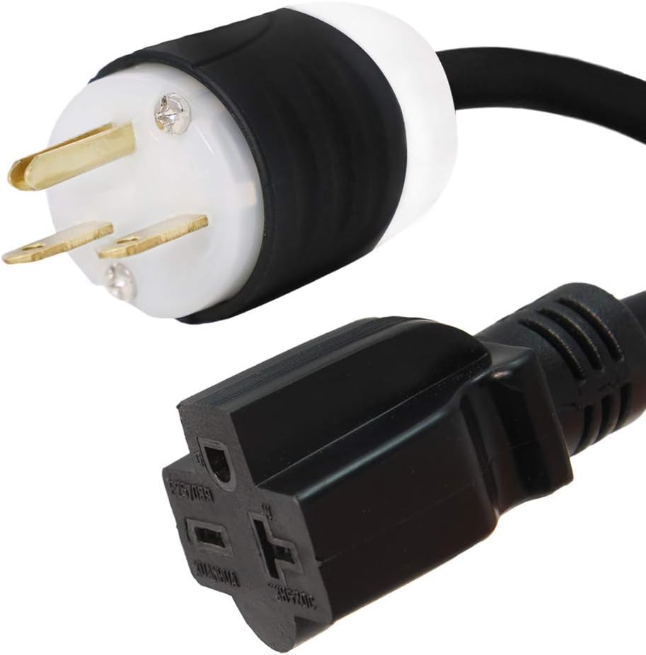 NEMA 6-15P to 6-20R Plug Adapter - 3 Foot, 15A/250V, 14 AWG - Iron Box IBX-5857-03 (3 ft)
