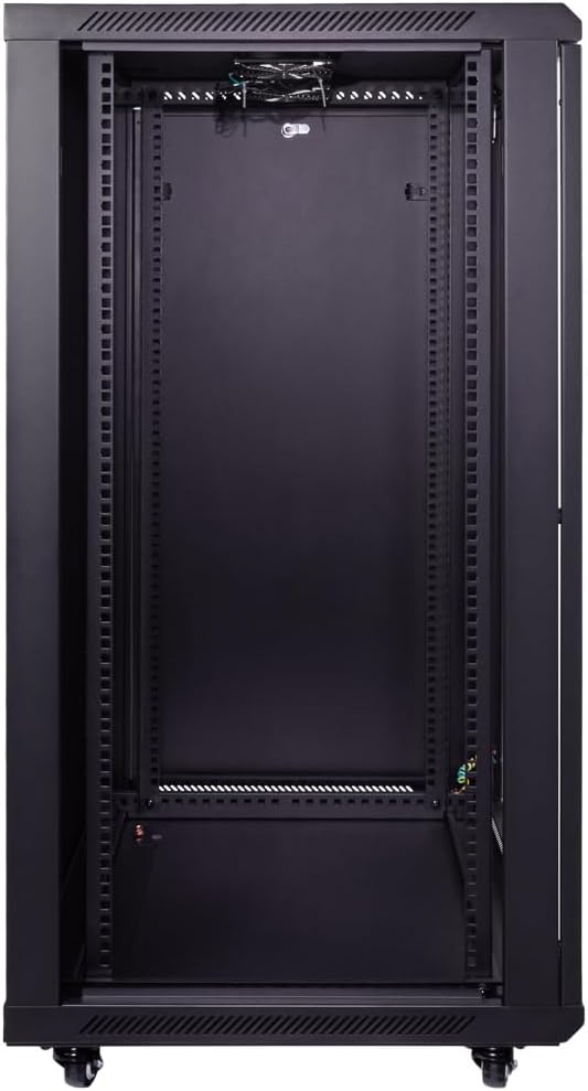 NavePoint 22U Server Cabinet Wall Mount Rack Enclosure with Caster Wheels, 2 Fans, Locking Glass Door, Removable Side Panels – 22U Network Cabinet 23.6' Deep, 19' Server Rack for A/V Equipment