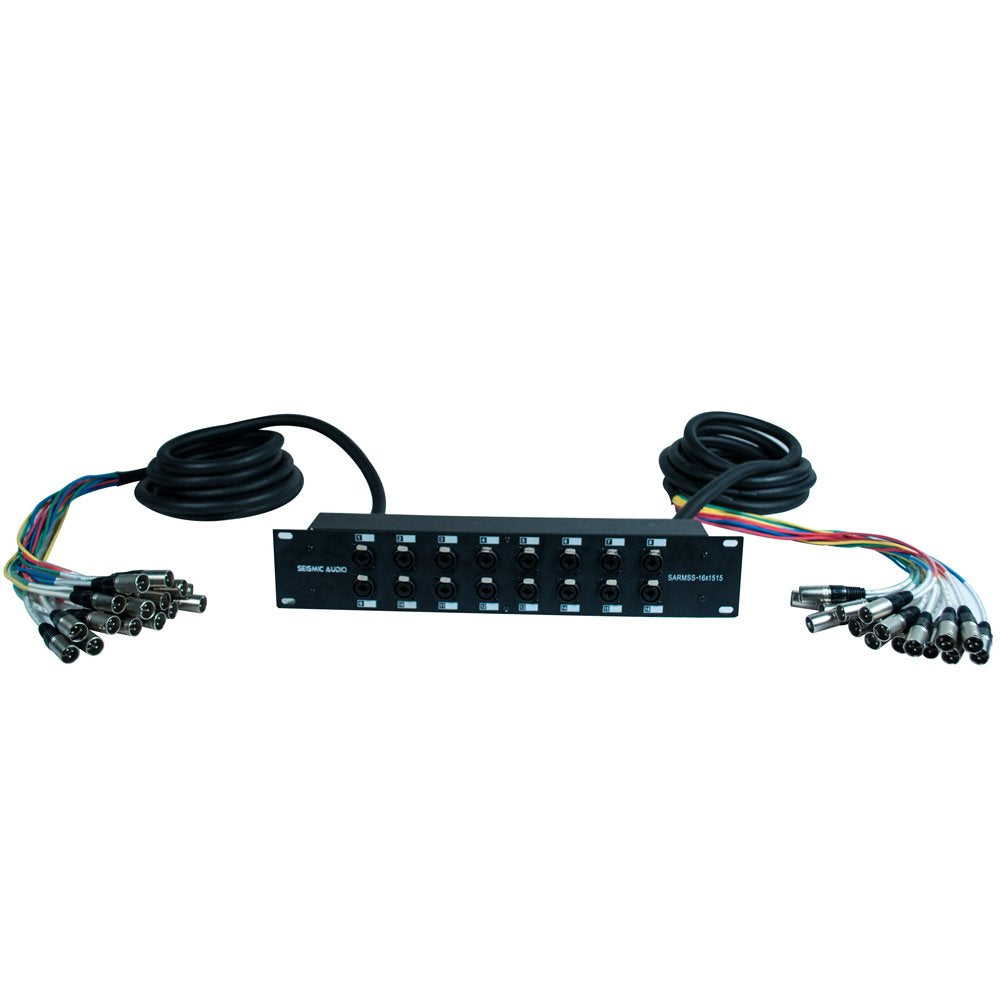 Seismic Audio - SARMSS-16x1515 - 16 Channel XLR TRS Combo Splitter Snake Cable Two 15' XLR trunks - Rack Mountable
