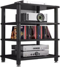 Media Storage Cabinet Rack Audio Tower, Modern Audio-Video Media Stand, 1/2/3/4-Tier Media Cabinet, Wood Stereo Cabinet(Black,4 Tier)
