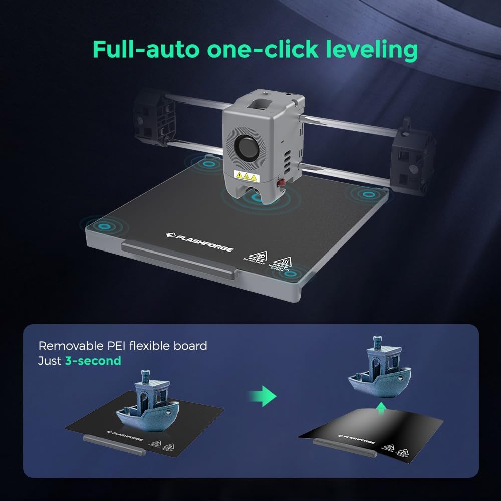 FLASHFORGE Adventurer 5M Pro 3D Pinter, 600mm/s High-Speed with 1 Click Fully Auto Printing Systerm, Quick Detachable 280°C Direct Extruder, Auxiliary Chamber Cooling, Remote Control, 220x220x220mm