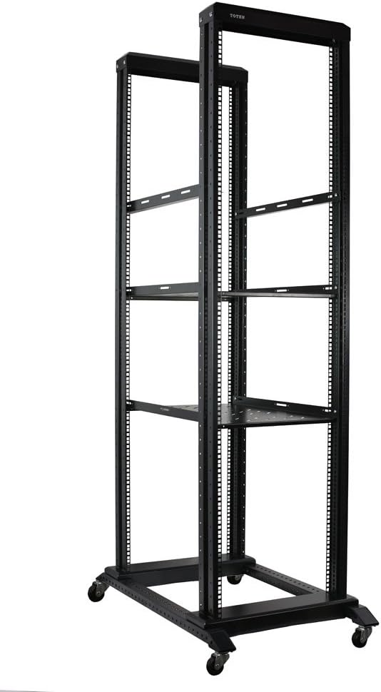 Server Rack Open Frame Rack 4 Post 19 inch Adjustable Server/Audio Rack Cold Rolled Steel with 3 Shelves (42U,24Depth)