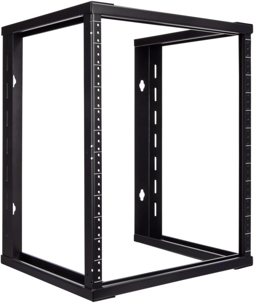 NavePoint 12U Wall Mount Open Frame 19 Inch Server Equipment Rack Threaded 16 inch Depth Black