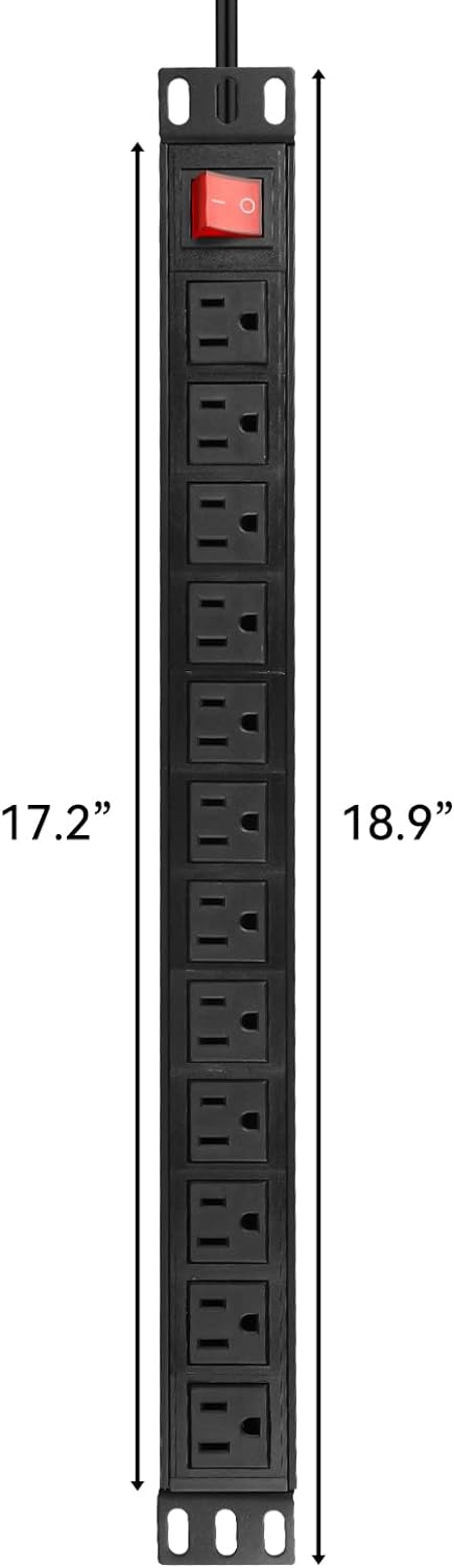 20PCS 12 Outlet Power Strips Surge Protector Rack-Mount PDU, Metal Mountable Power Strip with Switch, Heavy Duty Power Strips for Server Racks, Garage Shop, Industral Commercial (Black 6FT)