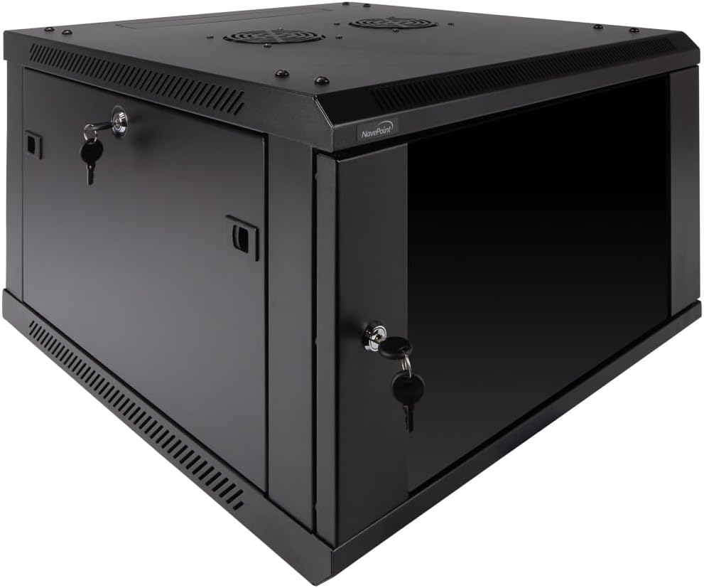 Navepoint 6U Deluxe IT Wallmount Cabinet Enclosure 19-Inch Server Network Rack with Locking Glass Door 24-Inches Deep Black