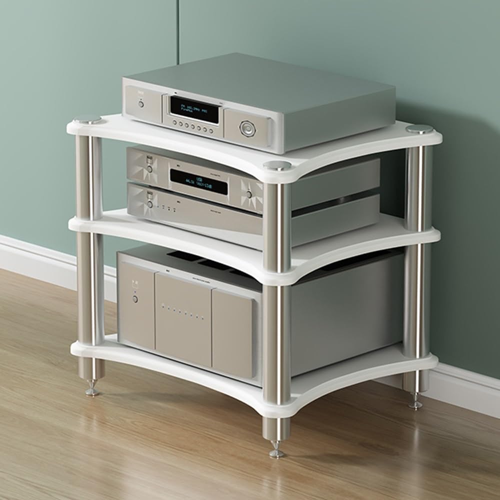 1 2 3 4 Tier AV Media Stand Component Cabinet Corner Shelf Wooden Stereo Cabinet Audio Rack Tower CD Player Stand for Home/Office/Audio Video/DJ/Theater ﻿ ﻿(White,3 Tier-60x50x60cm)